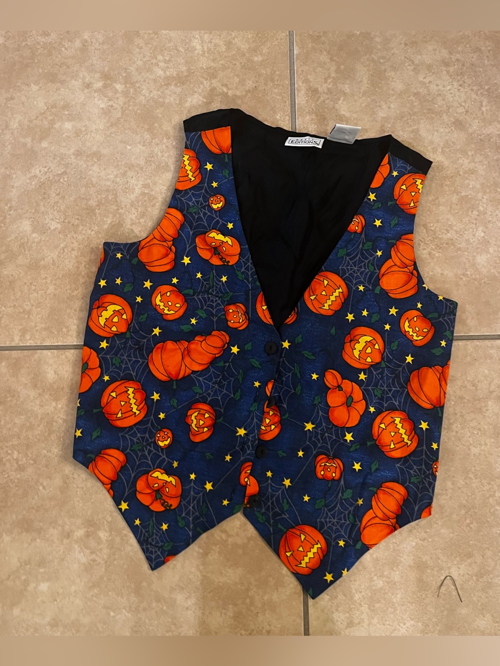 Halloween Vest Vintage 1990s Basic Editions size SMALL Pumpkins Blue 100% Cotton